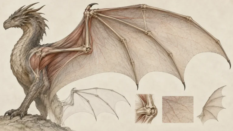 Étude anatomique d’une aile de dragon semi-déployée