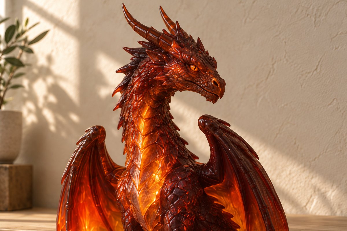 Figurine de dragon de feu aux écailles rouges rougeoyantes comme des braises