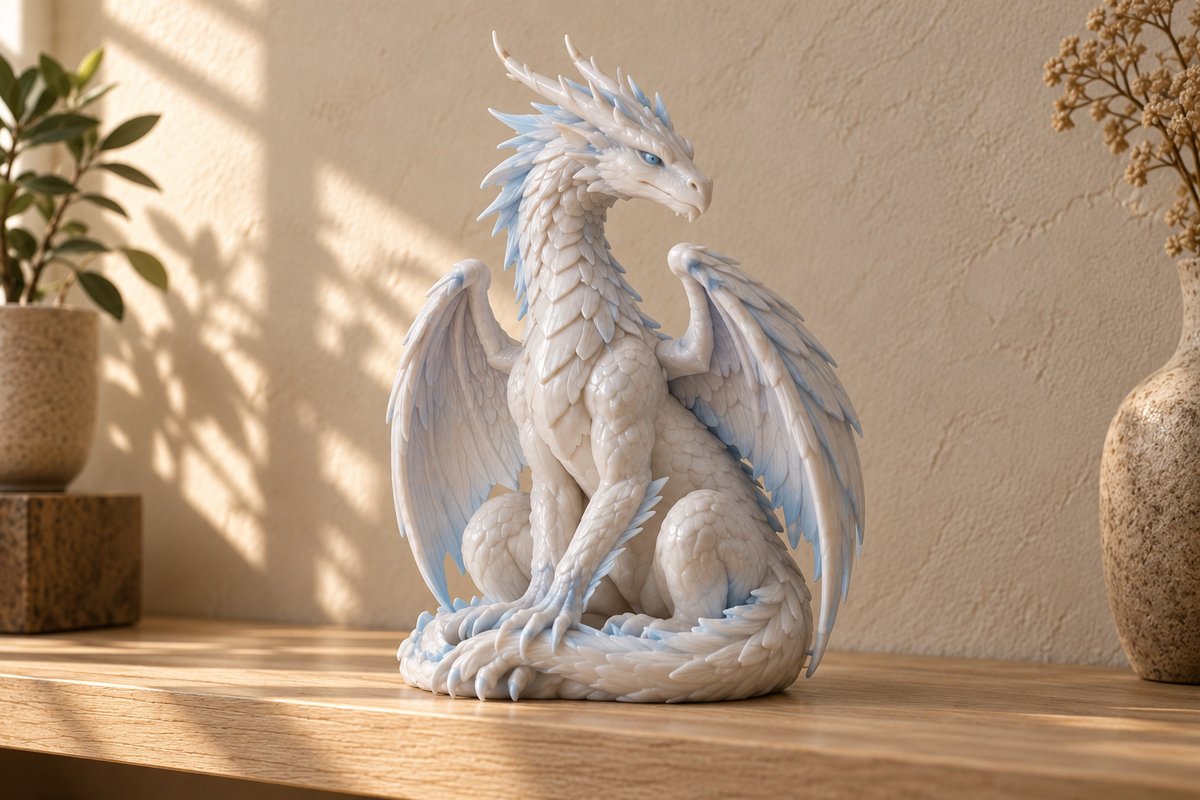 Figurine de dragon d'air en porcelaine blanche aux ailes fines comme des plumes